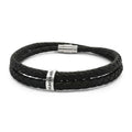 Personalized leather bracelet with engraved name bead on black braided leather