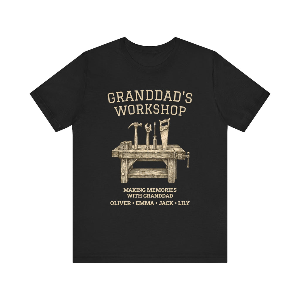 Personalized Granddad's Workshop T-Shirt with Grandkids' Names