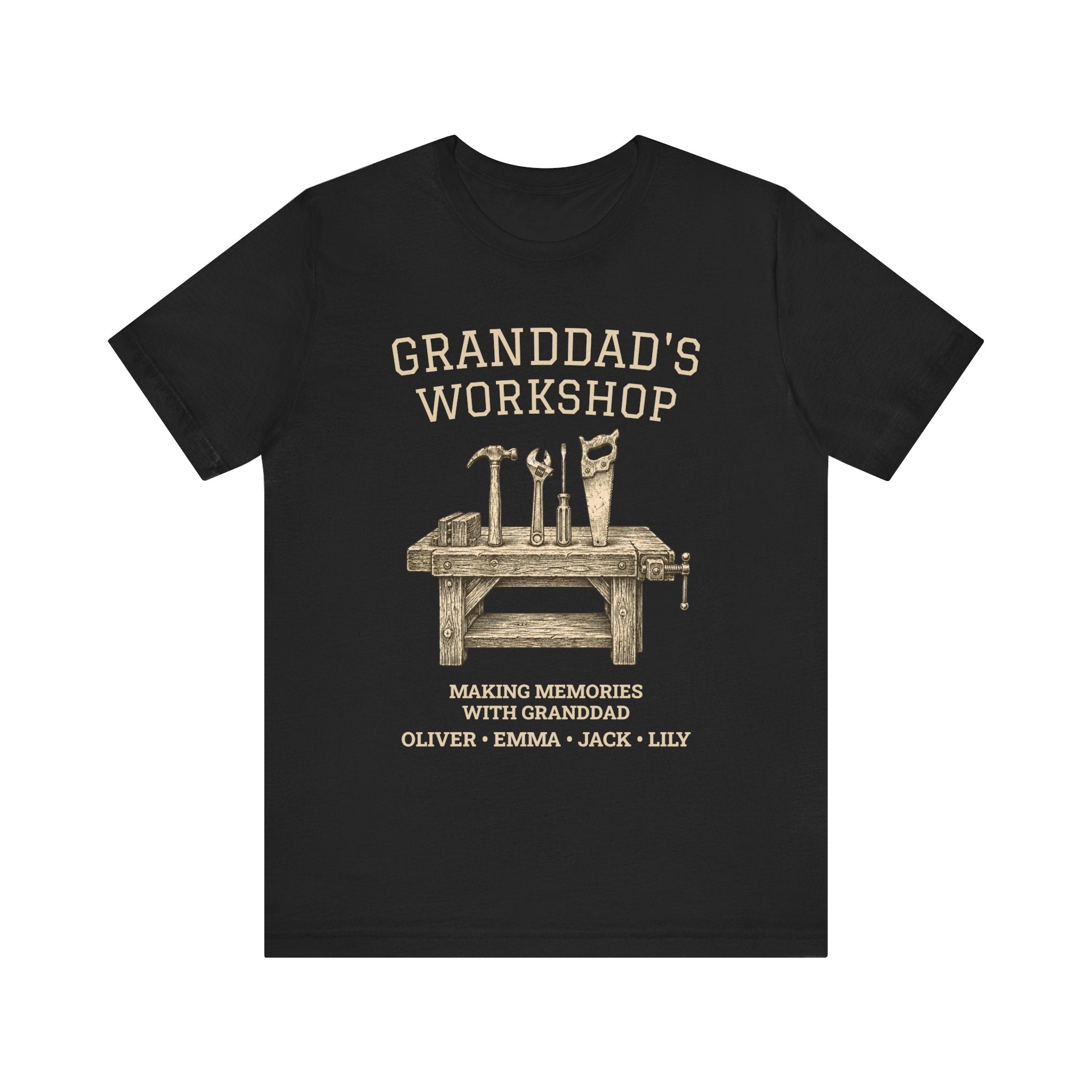 Personalized Granddad's Workshop T-Shirt with Grandkids' Names