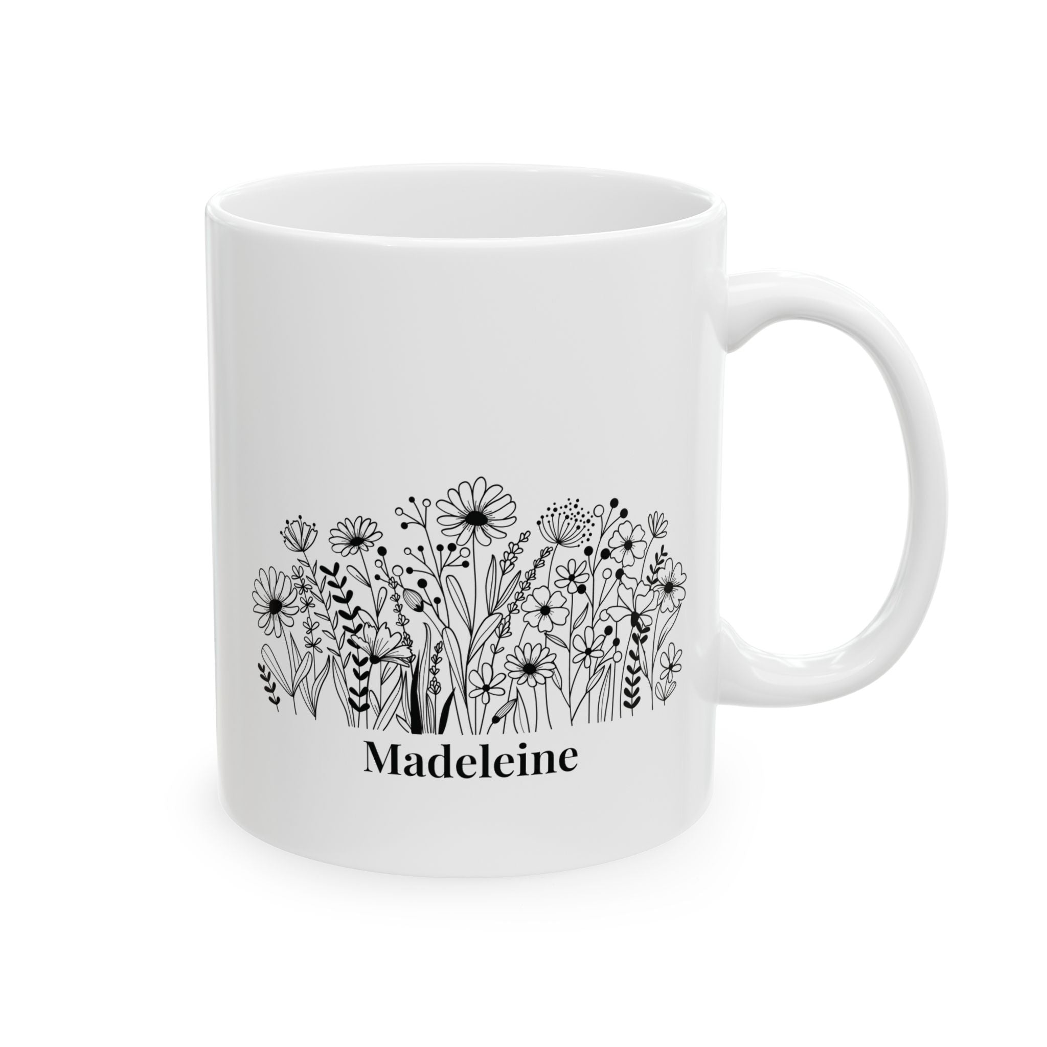 Line-Drawn Wildflower Mug with Name