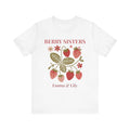Berry Sisters personalized t-shirt with strawberry design and two custom names Emma and Lily