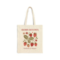 Berry Besties personalized tote bag with two custom names on natural canvas