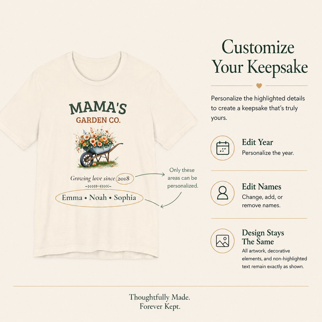 Personalized Mama's Garden Co. T-Shirt with Family Names