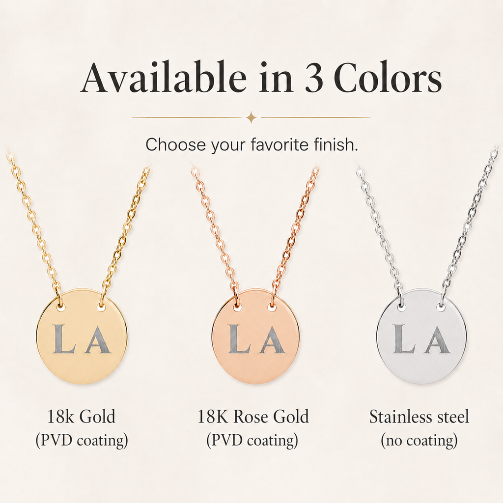 Delicate three-letter initial necklace displayed in lifestyle setting on blurred background