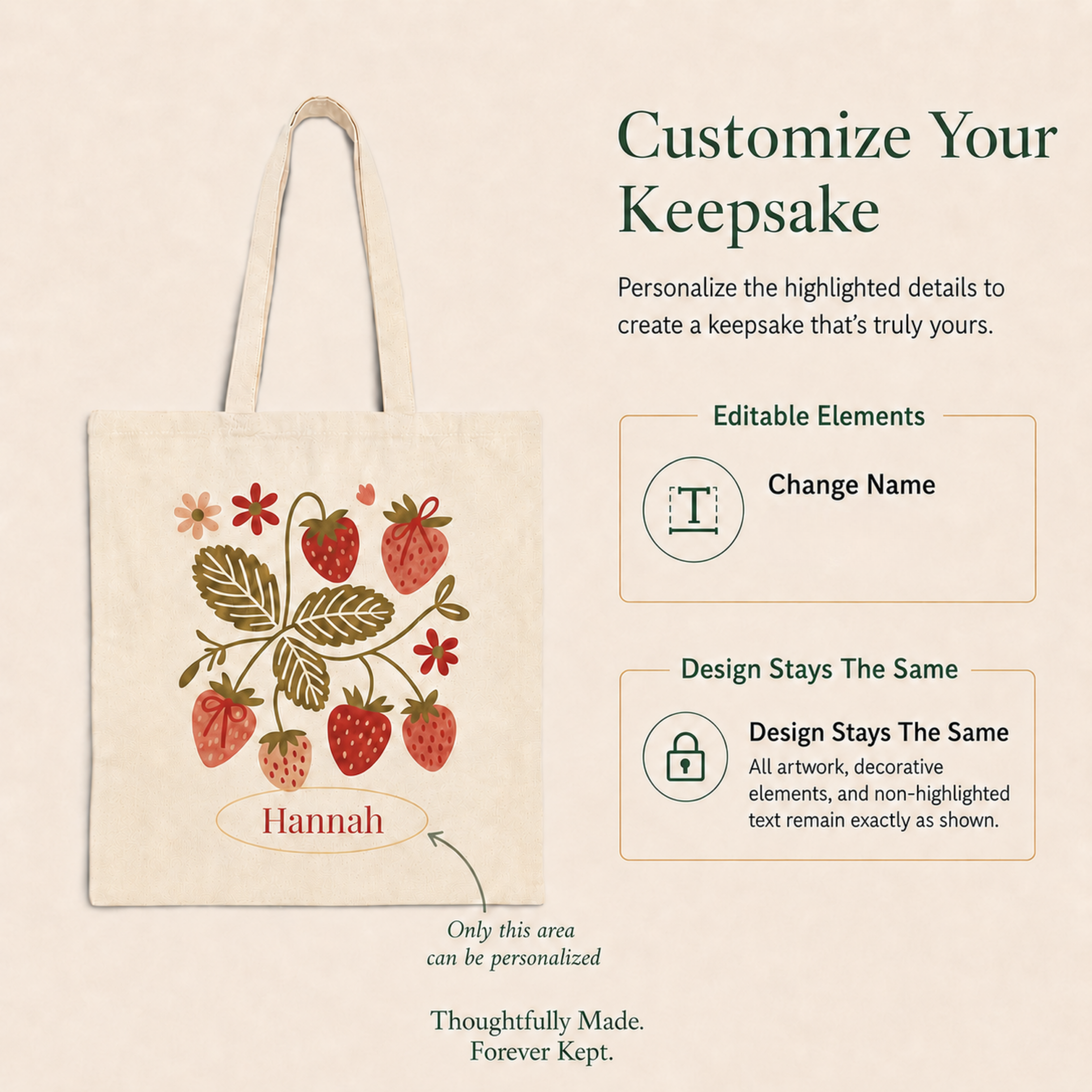 Canvas tote bag size and handle detail view