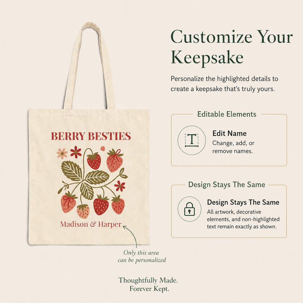 Personalized duo tote bag size and handle detail