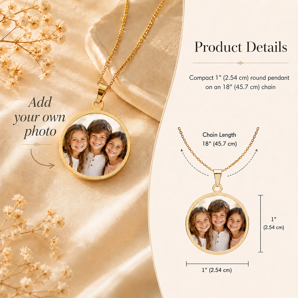 Personalized photo necklace in gift box ready to present