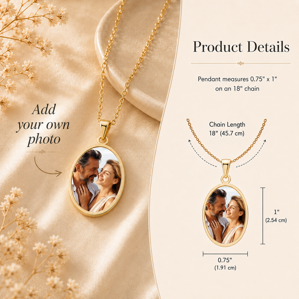 Personalized photo necklace in gift box ready to present