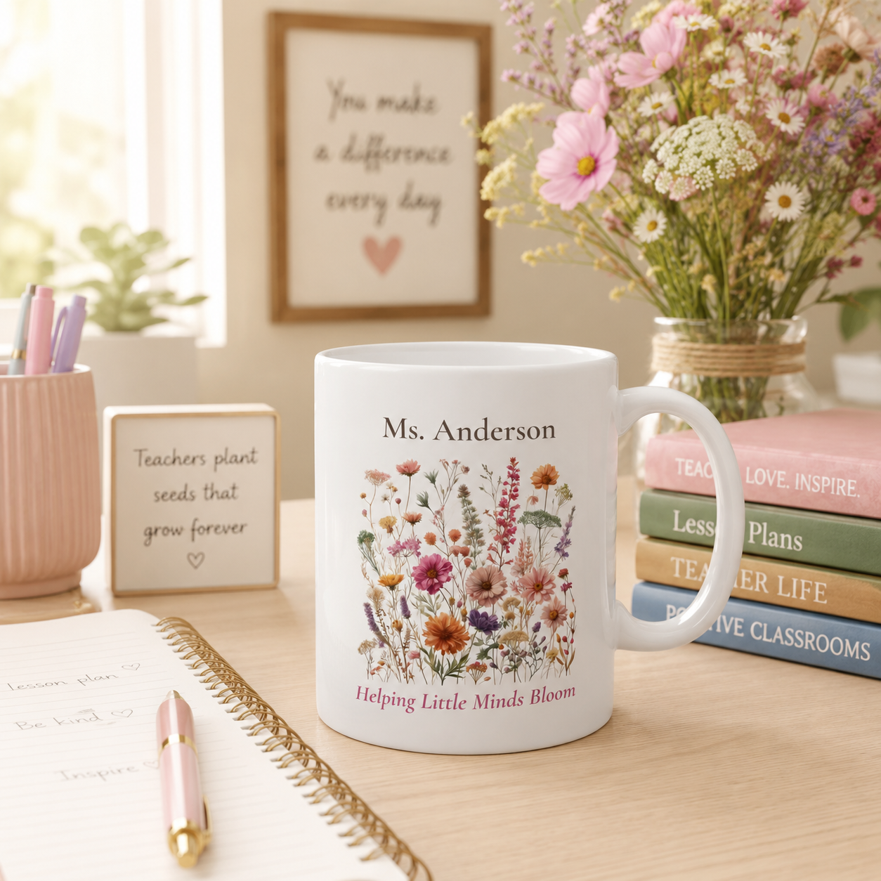 Teacher Personalized Mug - Helping Little Minds Bloom
