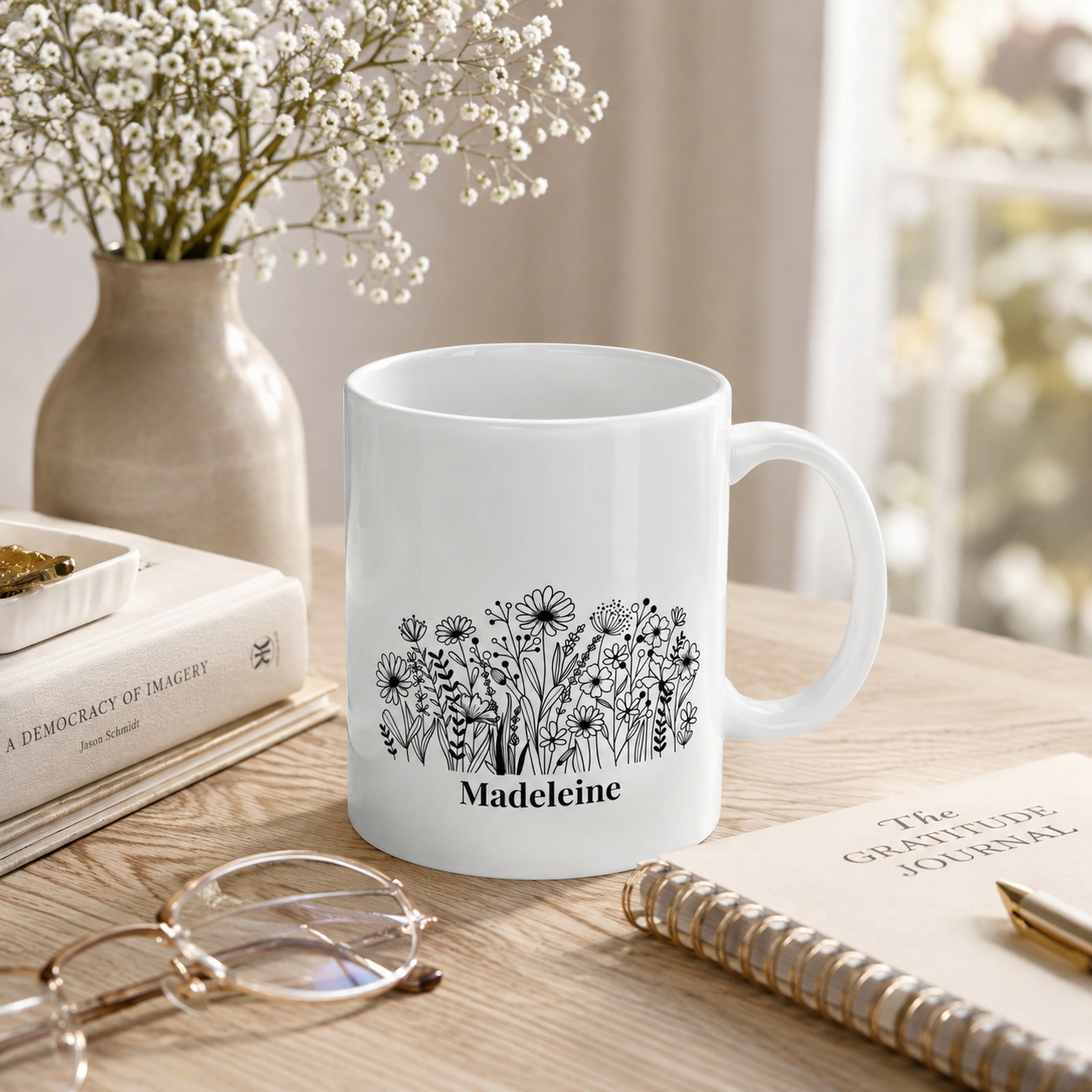 Line-Drawn Wildflower Mug with Name