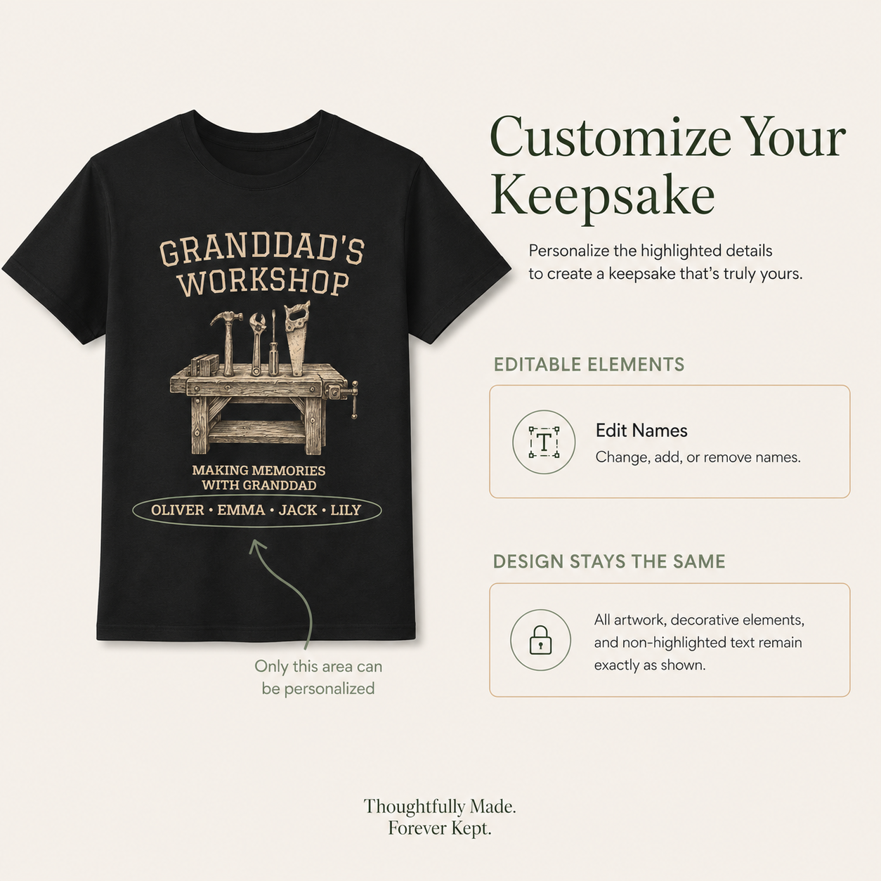 Personalized Granddad's Workshop T-Shirt with Grandkids' Names