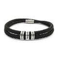 Personalized family leather bracelet with three kids names engraved