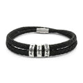 Personalized couple leather bracelet with engraved names and date