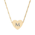 Personalized heart necklace with engraved initial M in gold