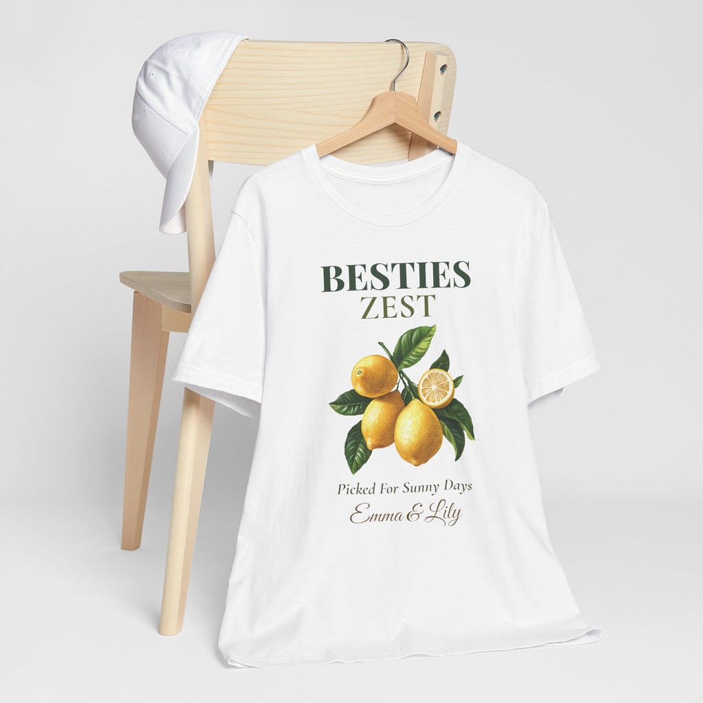 Besties Zest cotton t-shirt styled in a cozy home setting