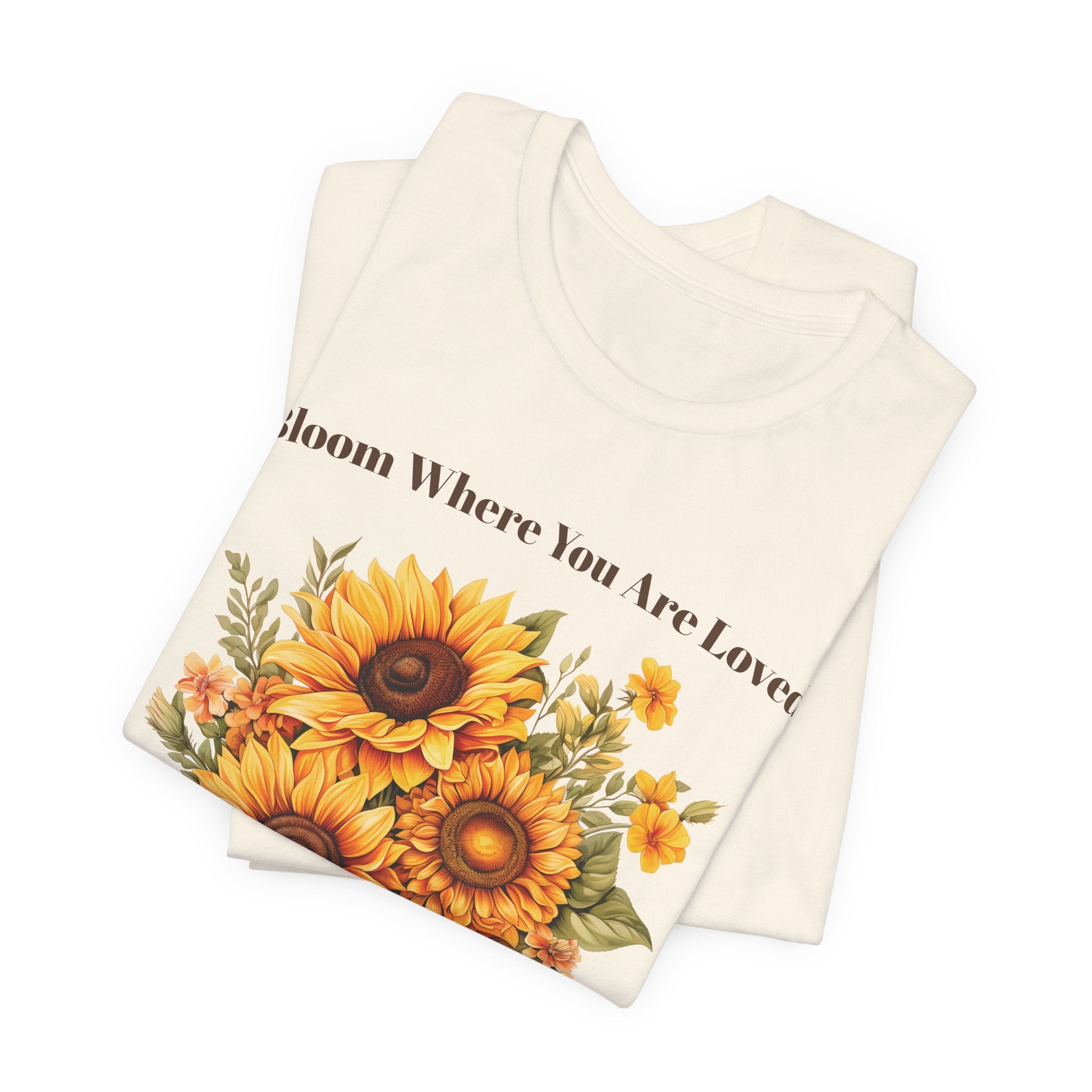 Bloom Where You Are Loved personalized tee shown in an alternate color