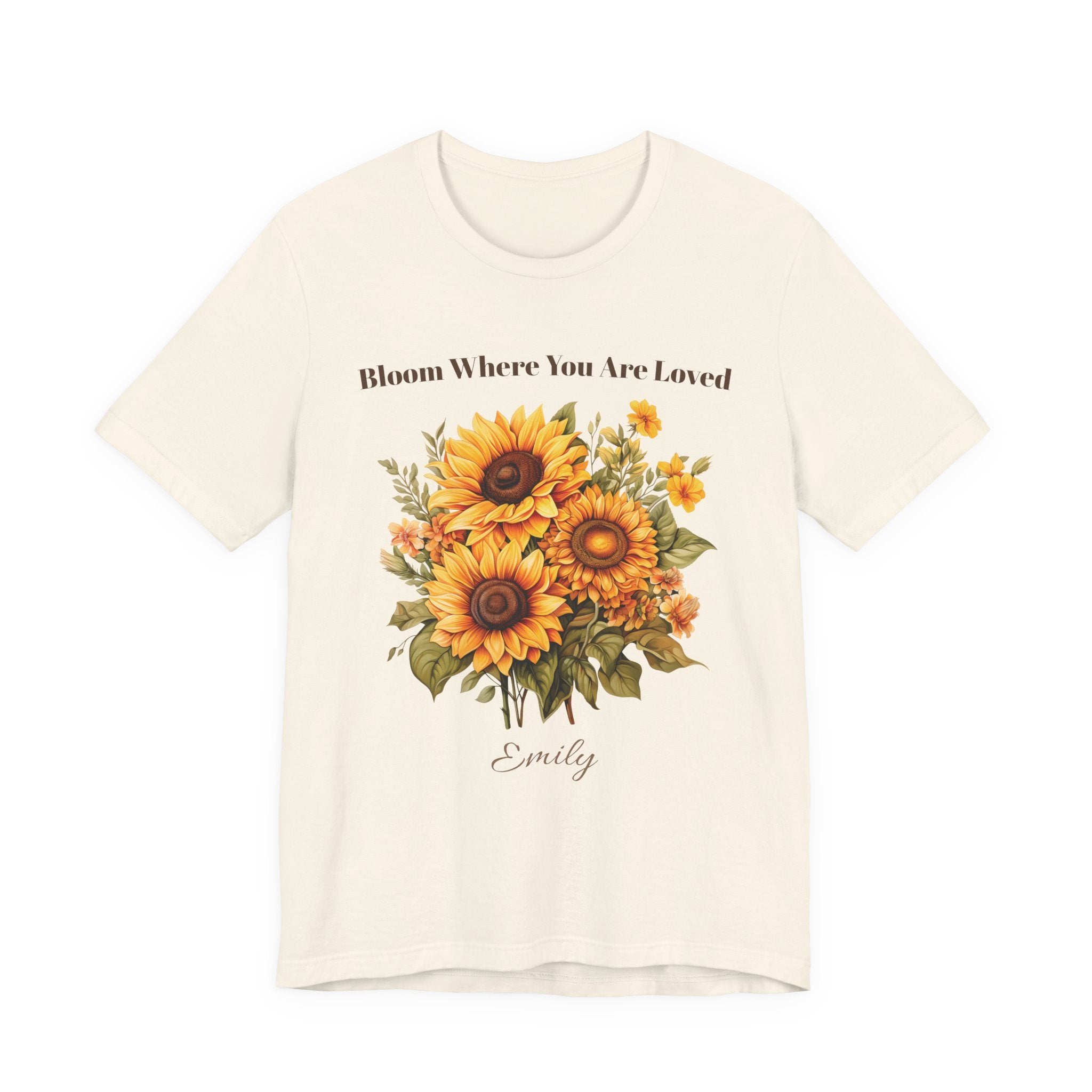Bloom Where You Are Loved personalized t-shirt shown folded flat