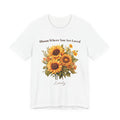 Personalized 'Bloom Where You Are Loved' sunflower t-shirt with a custom name