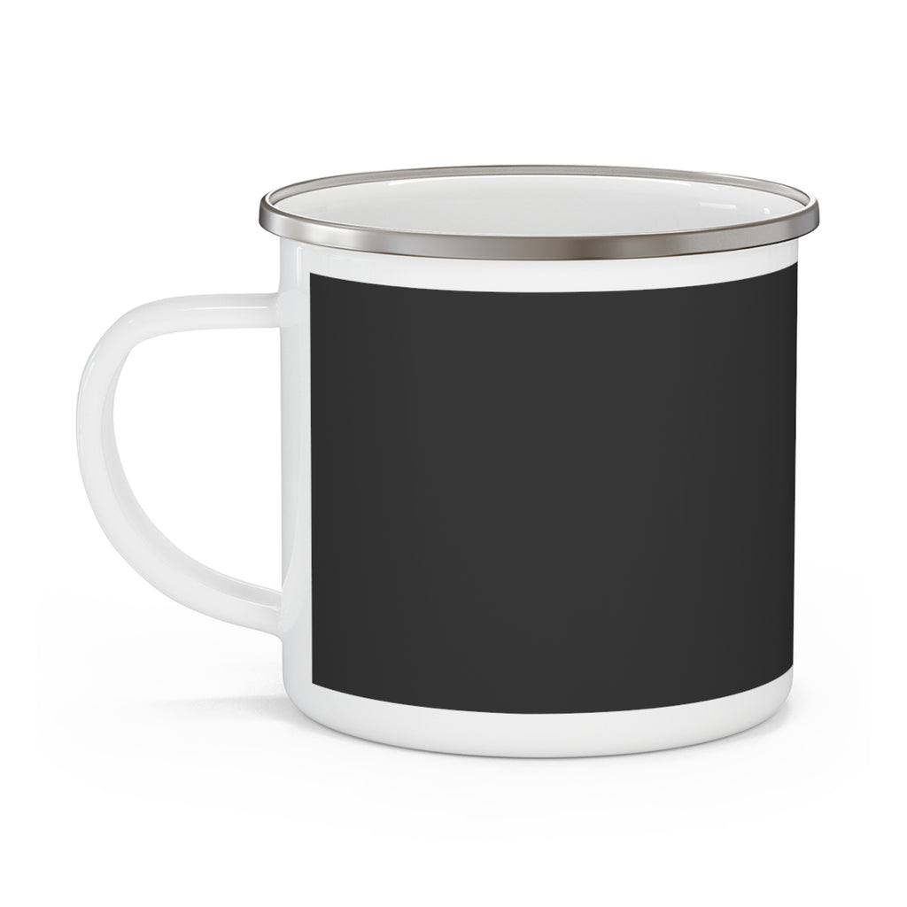 Born to Roam mug size reference, 12 oz enamel camping mug