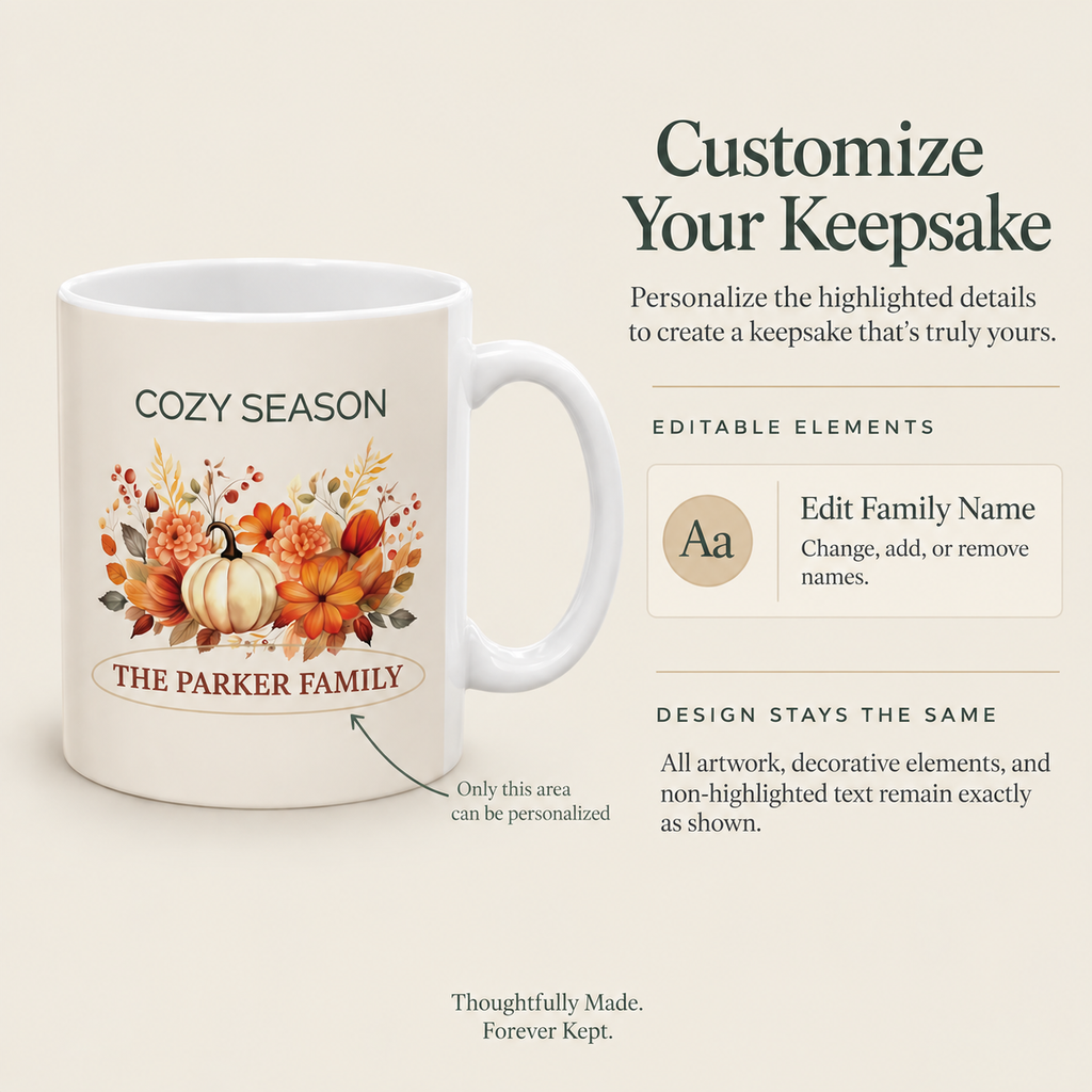Cozy Season mug size reference, available in 11oz and 15oz