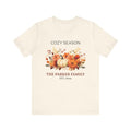 Cozy Season personalized natural t-shirt with pumpkin design and family name