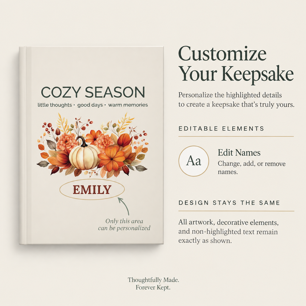 Cozy Season pumpkin journal size reference