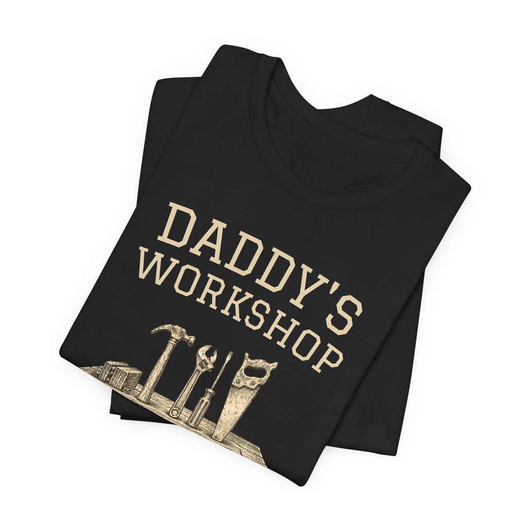 Close-up of the Daddy's Workshop vintage workbench-and-tools print