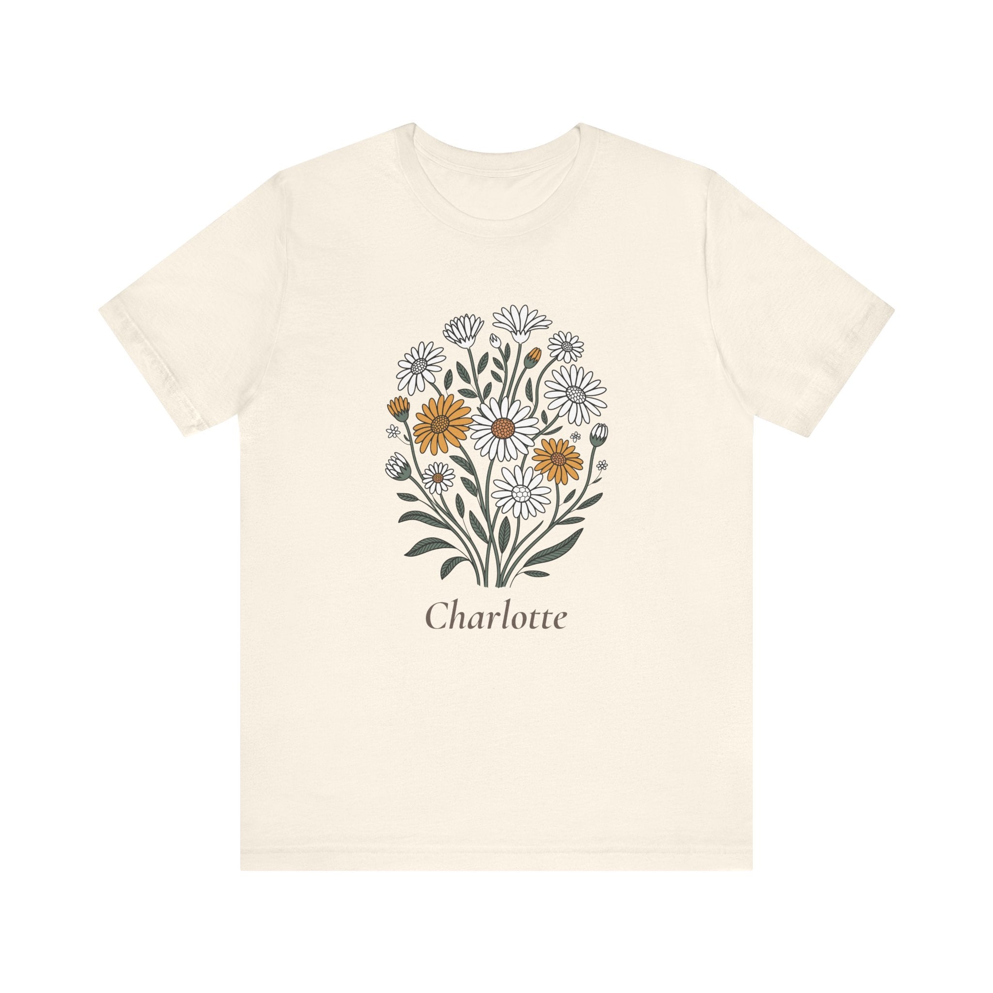 Back view of daisy bouquet personalized white t-shirt
