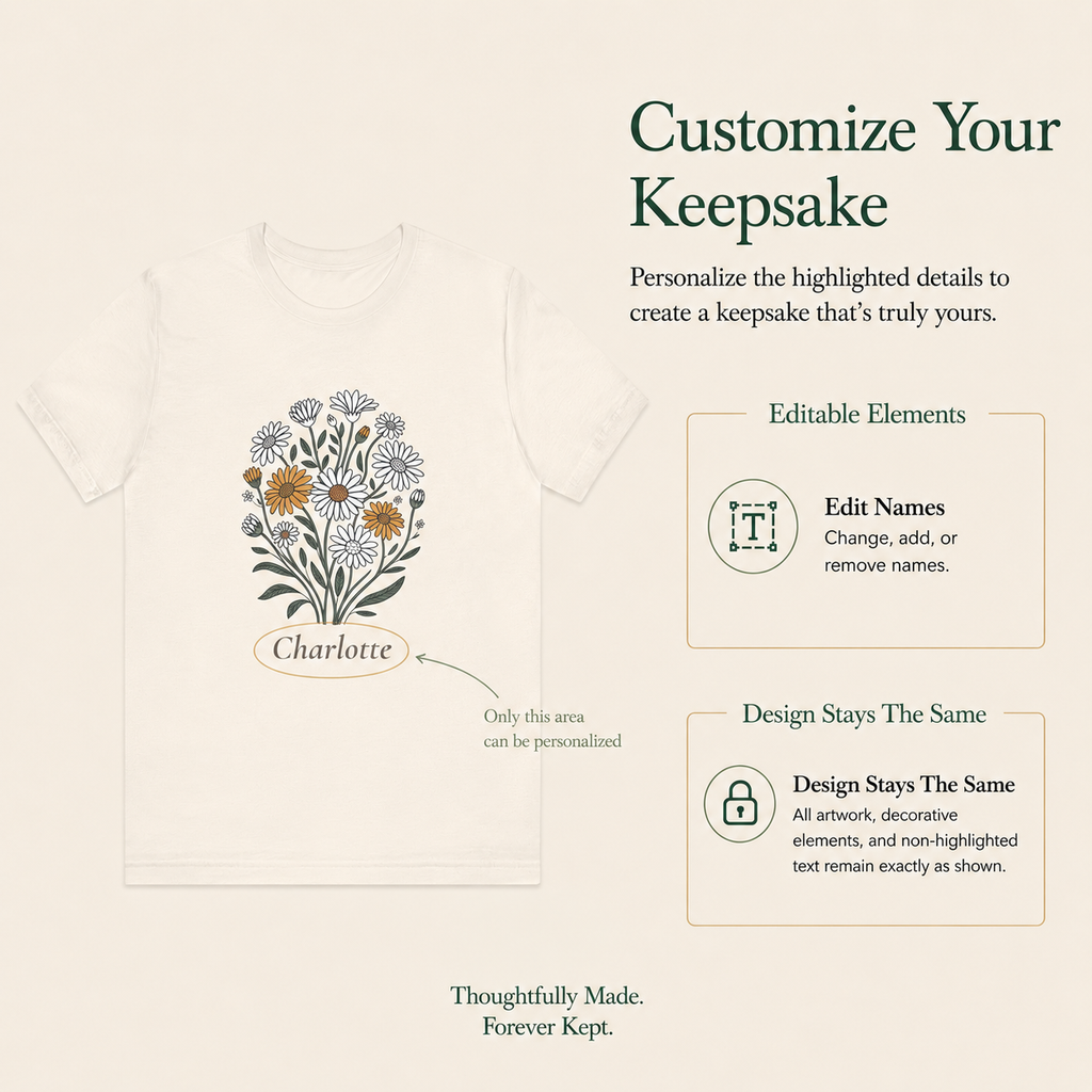 Daisy bouquet t-shirt neckline and collar detail