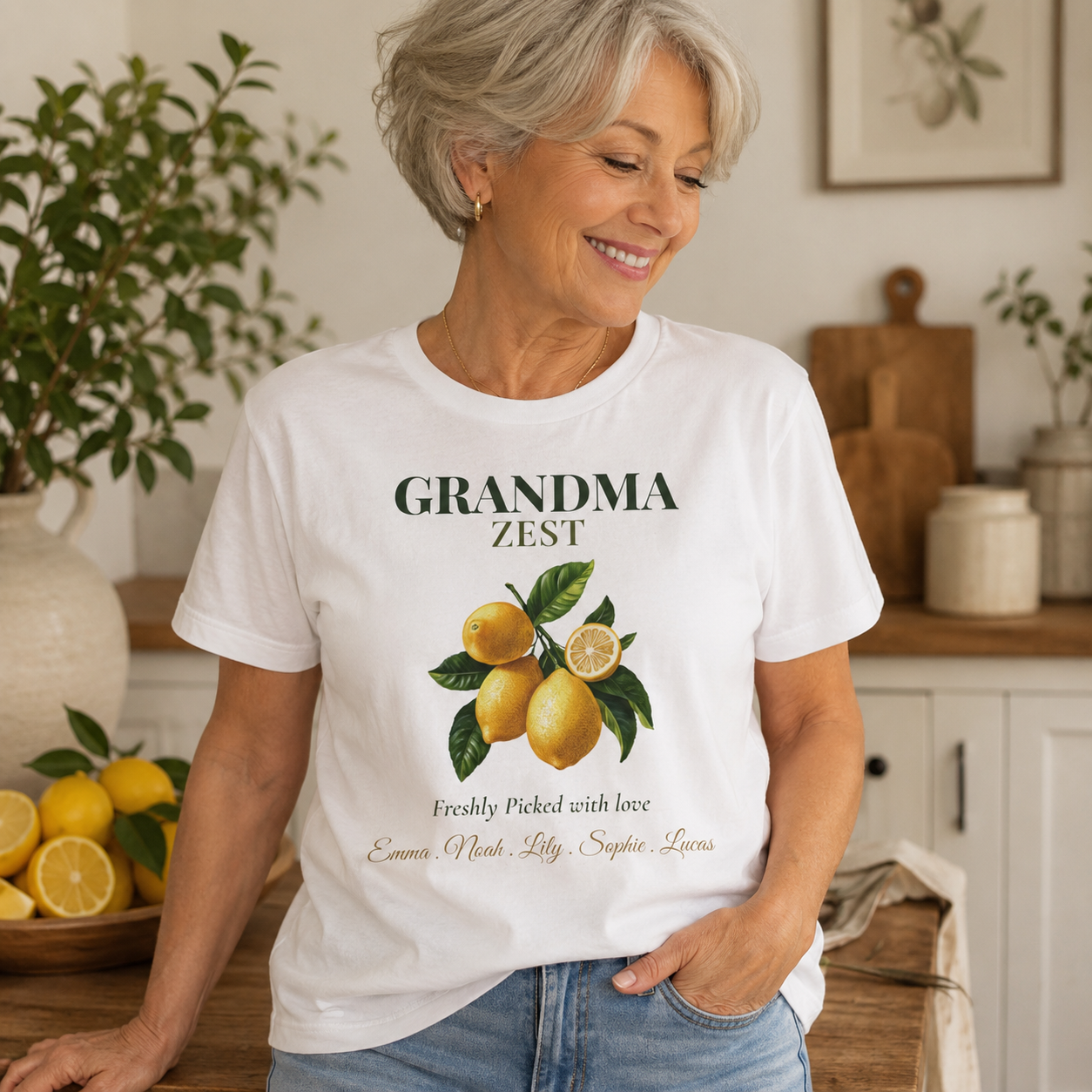 Grandma Zest personalized t-shirt shown folded flat