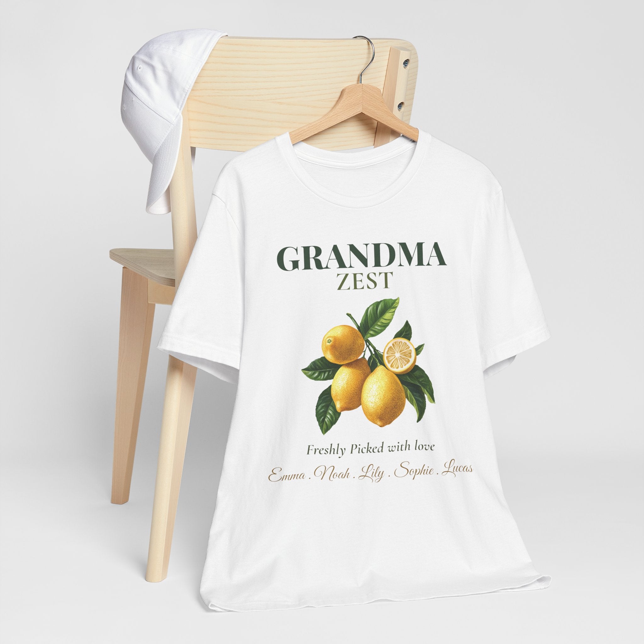 Grandma Zest cotton t-shirt styled in a cozy home setting