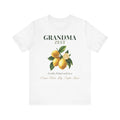 Personalized Grandma Zest t-shirt with a watercolour lemon design, 'Freshly Picked with love' and grandkids' names
