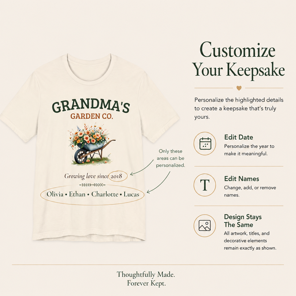 Grandma's Garden Co. personalized tee displayed on a hanger