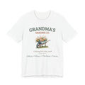 Personalized Grandma's Garden Co. t-shirt with a floral wheelbarrow design and custom grandkids' names