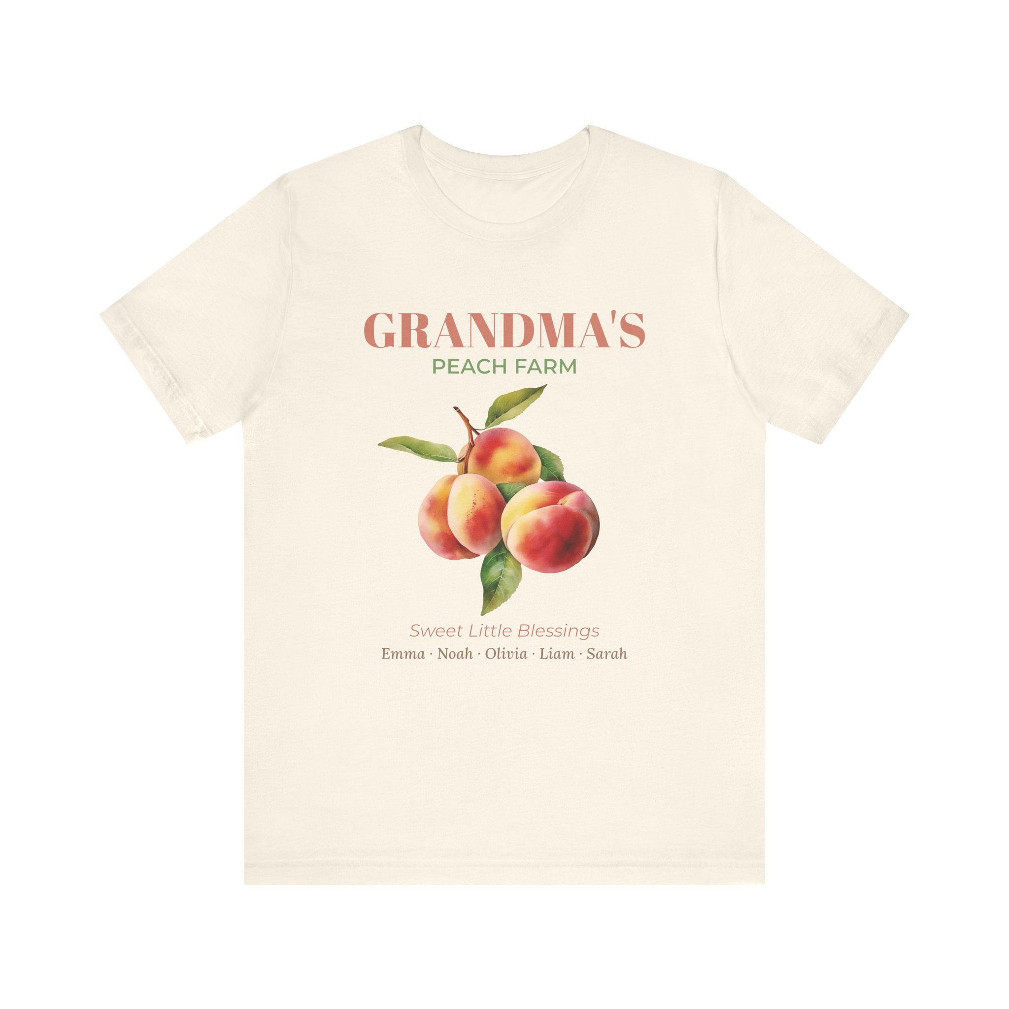 Grandma's Peach Farm personalized t-shirt shown folded flat