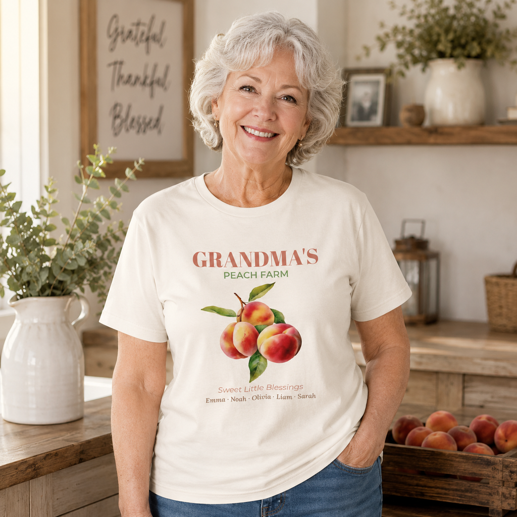 Grandma's Peach Farm t-shirt size and fit guide