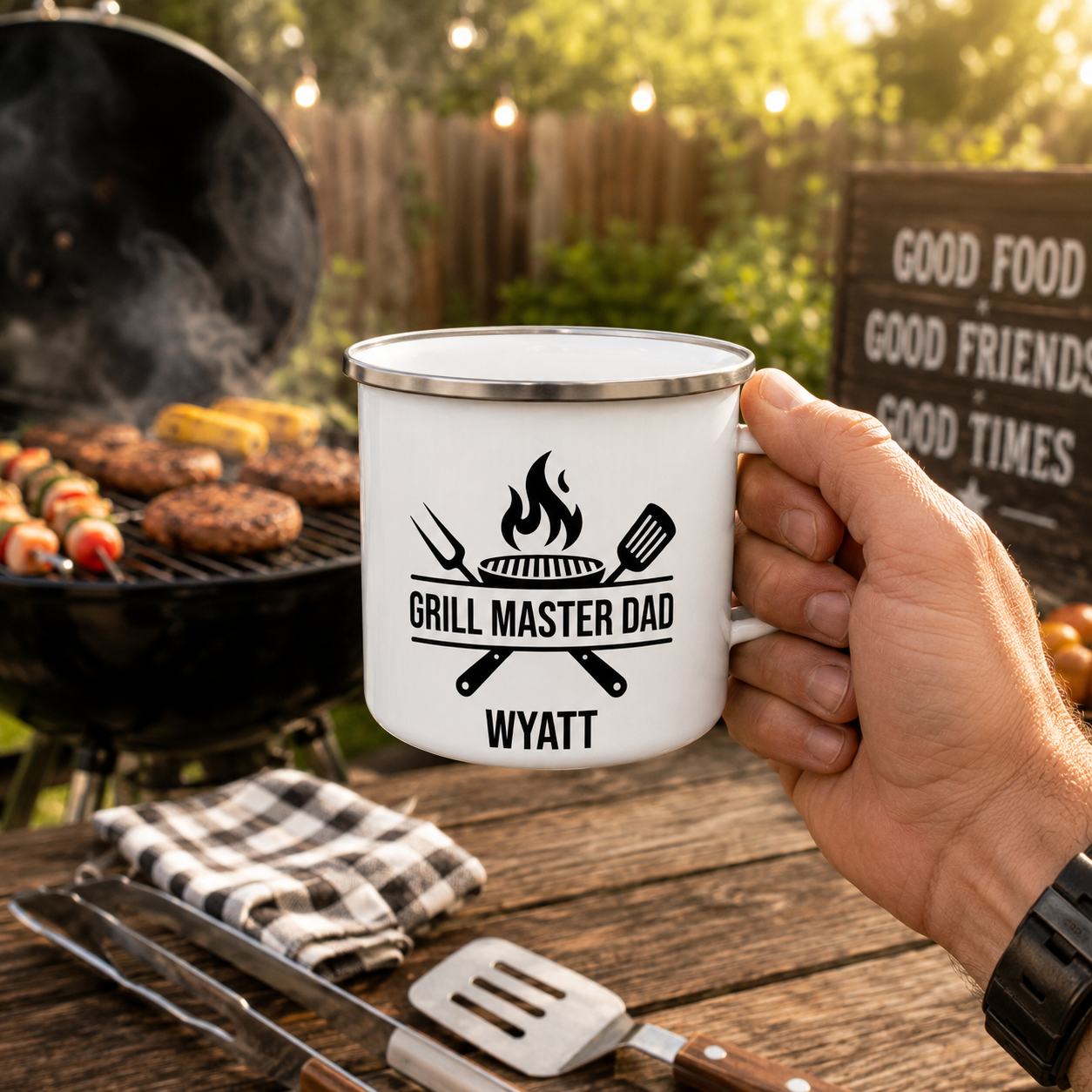 Personalized name customization preview on the Grill Master Dad mug