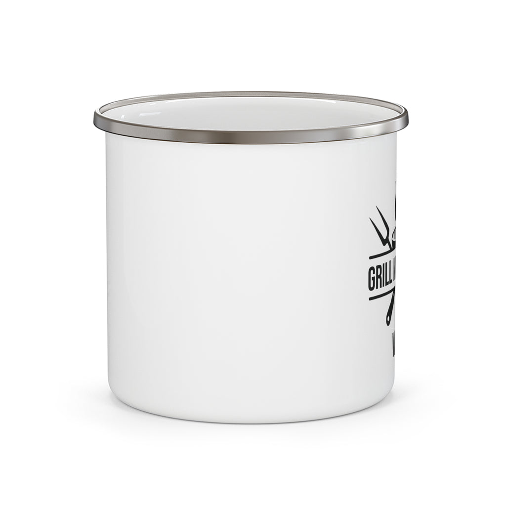 Grill Master Dad personalized mug displayed by the grill outdoors