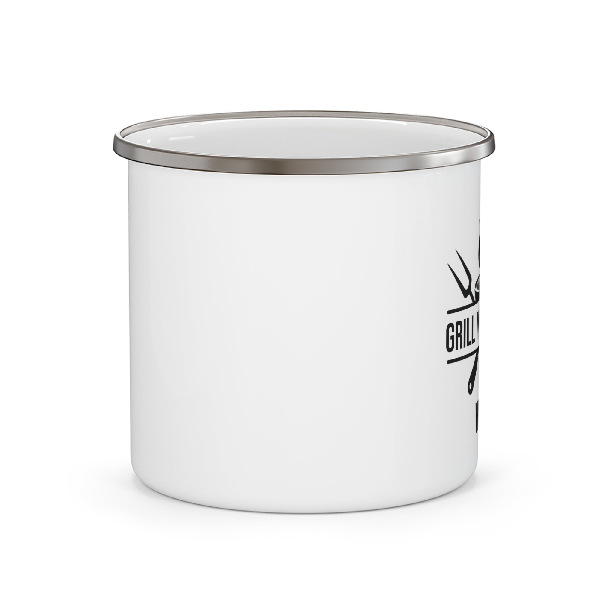Grill Master Dad personalized mug displayed by the grill outdoors
