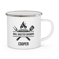 Grill Master Grandpa personalized white enamel mug with BBQ tools design