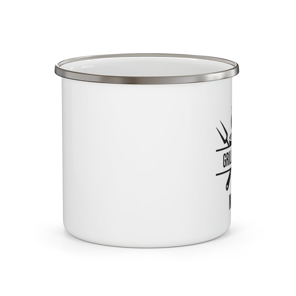 Grill Master personalized mug displayed by the grill outdoors