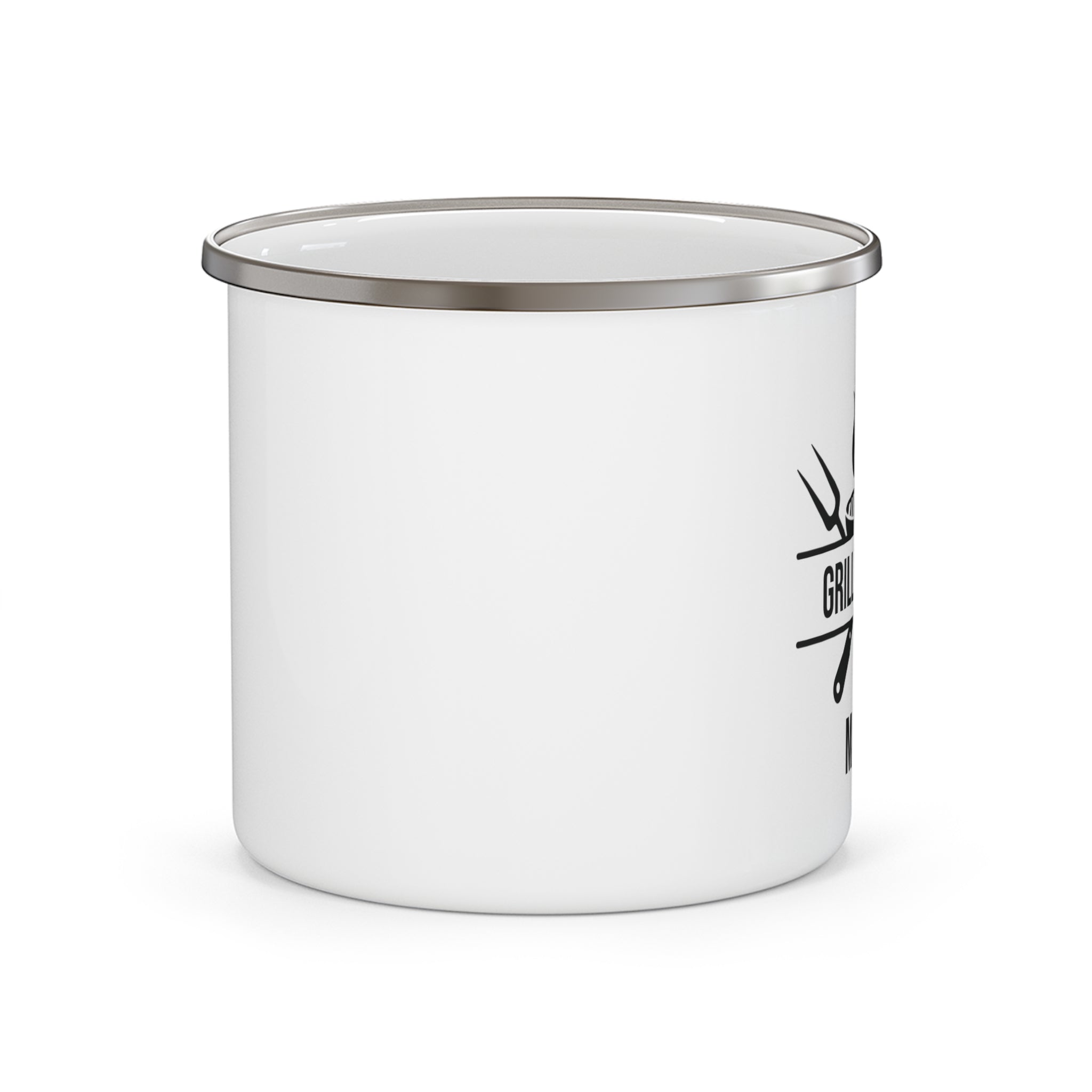 Grill Master personalized mug displayed by the grill outdoors