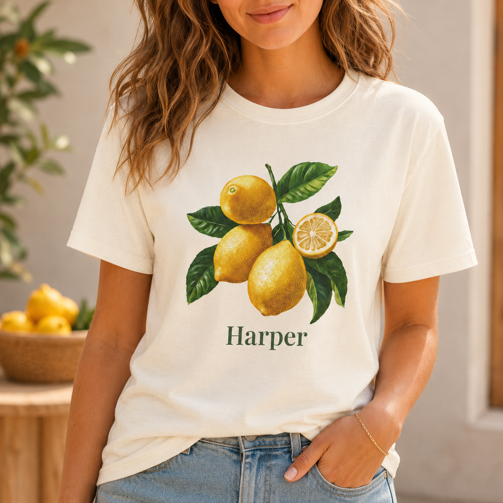 Lemon branch t-shirt color and size option chart