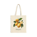 Personalized lemon natural cotton canvas tote with a botanical lemon illustration and a custom name