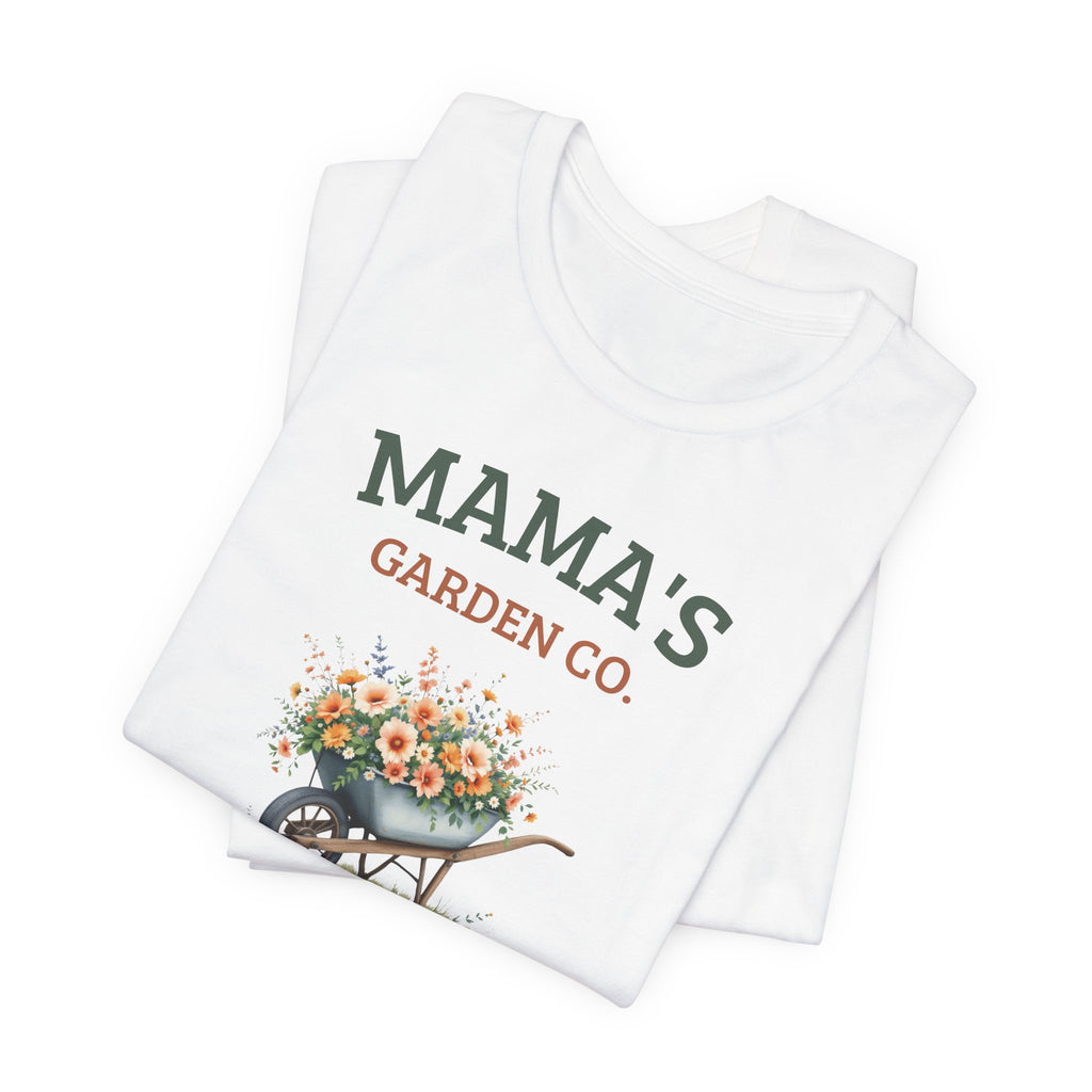 Close-up of the Mama's Garden Co. floral wheelbarrow print design