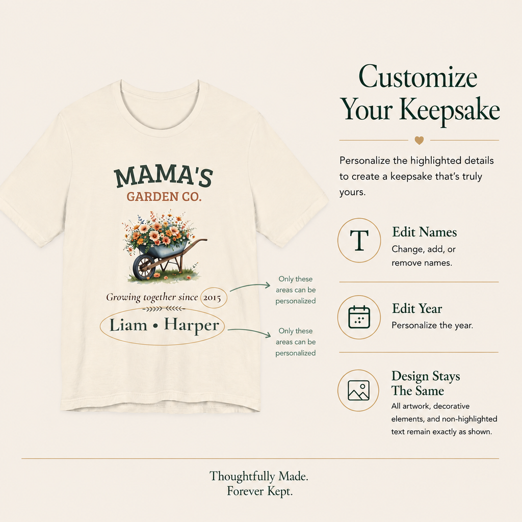 Mama's Garden Co. personalized tee displayed on a hanger