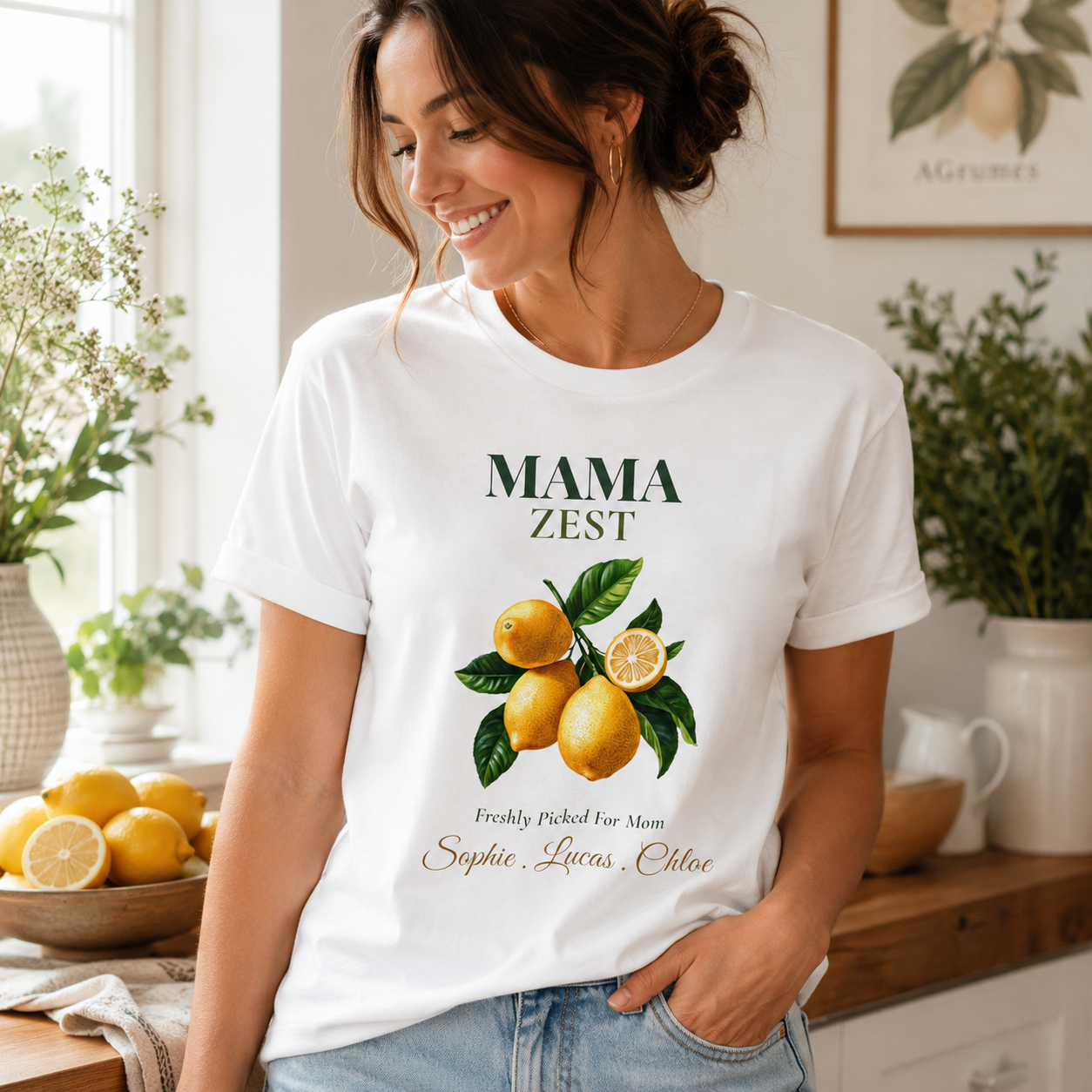 Mama Zest personalized t-shirt shown folded flat