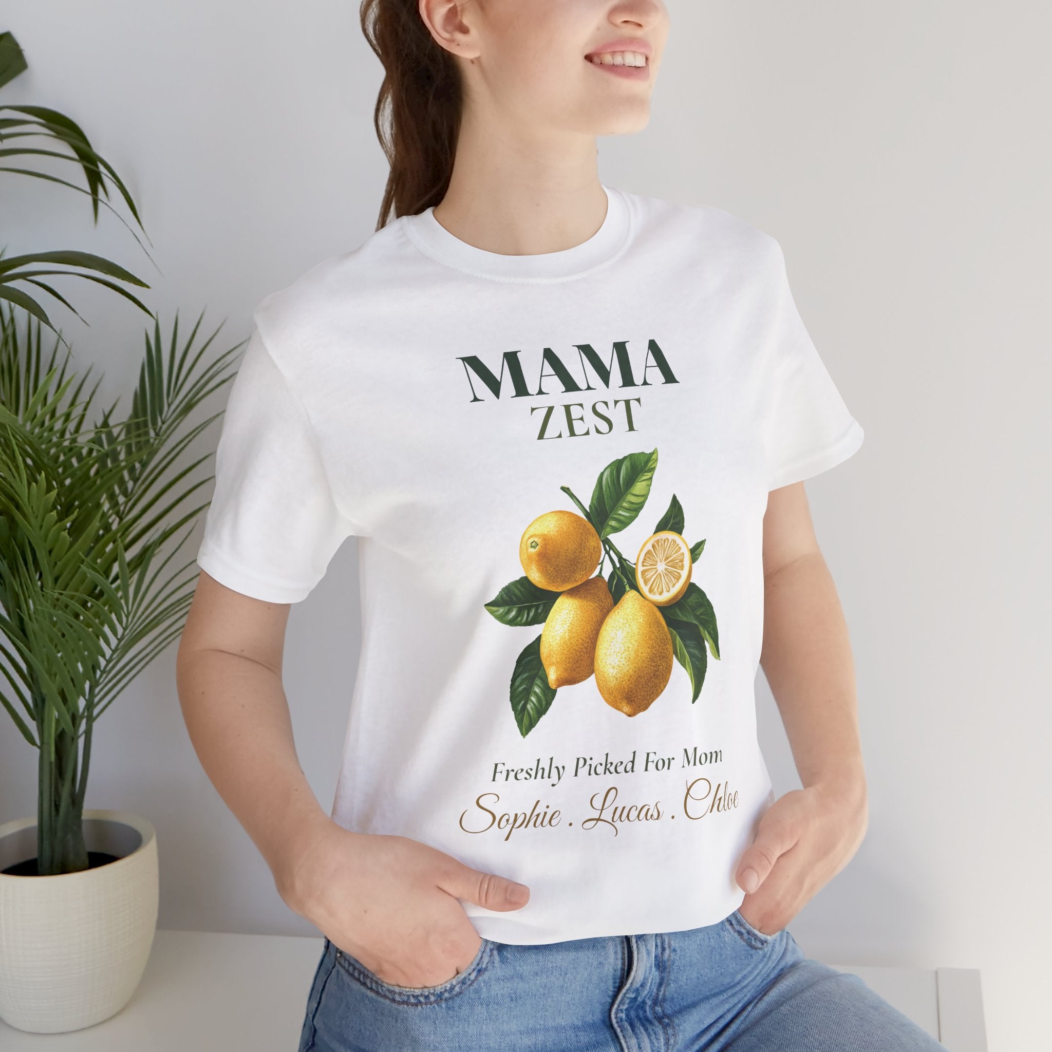 Mama Zest personalized tee shown on a model