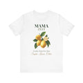 Personalized Mama Zest t-shirt with a watercolour lemon design, 'Freshly Picked For Mom' and kids' names