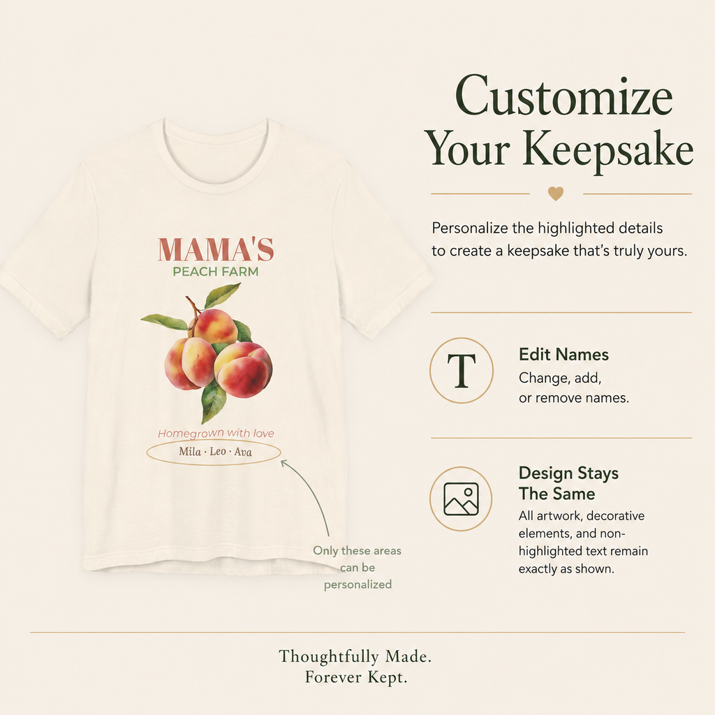 Mama's Peach Farm t-shirt fabric and neckline detail